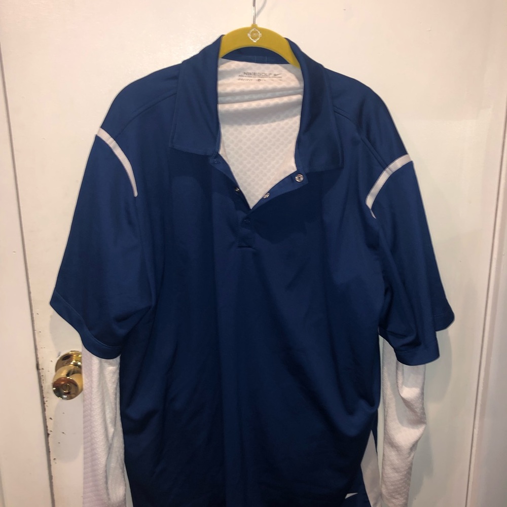 Nike Golf XL long-sleeve attached blue and white polo